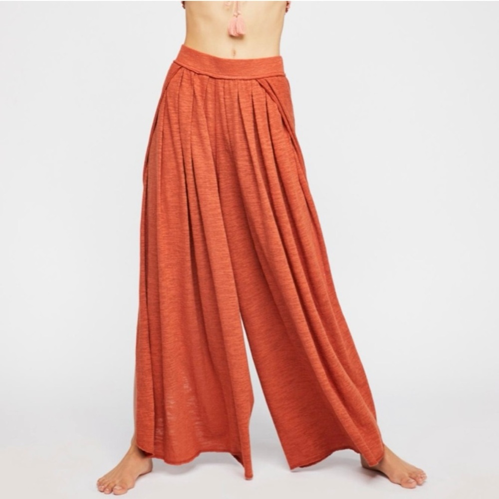 Free People Orange Wide Leg Pants with Elastic Waist